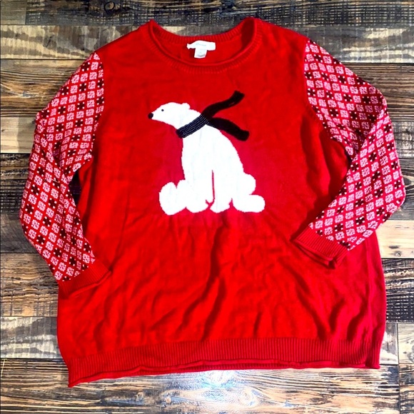 CJ Banks Red Polar Bear Christmas Sweater size 1X - Picture 1 of 4